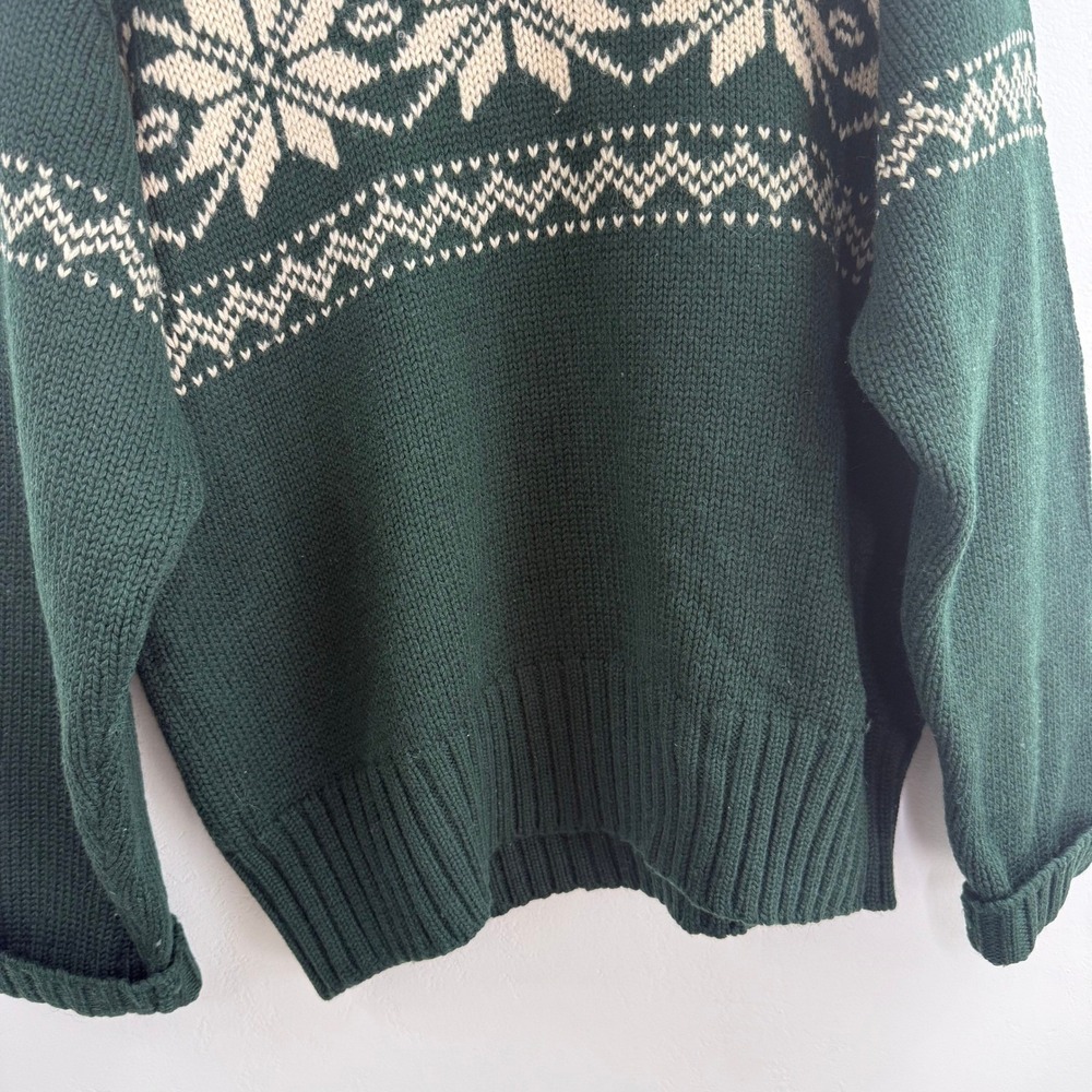 Vintage Abercrombie & Fitch Wool Sweater Green Fair Isle Nordic Ski Snowflake L - Picture 9 of 11